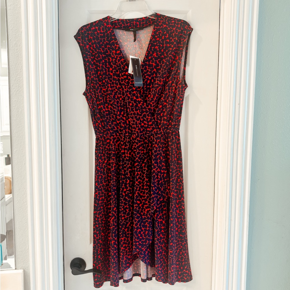 BCBGMaxAzria Red and Black Sleeveless V-Neck Sundress